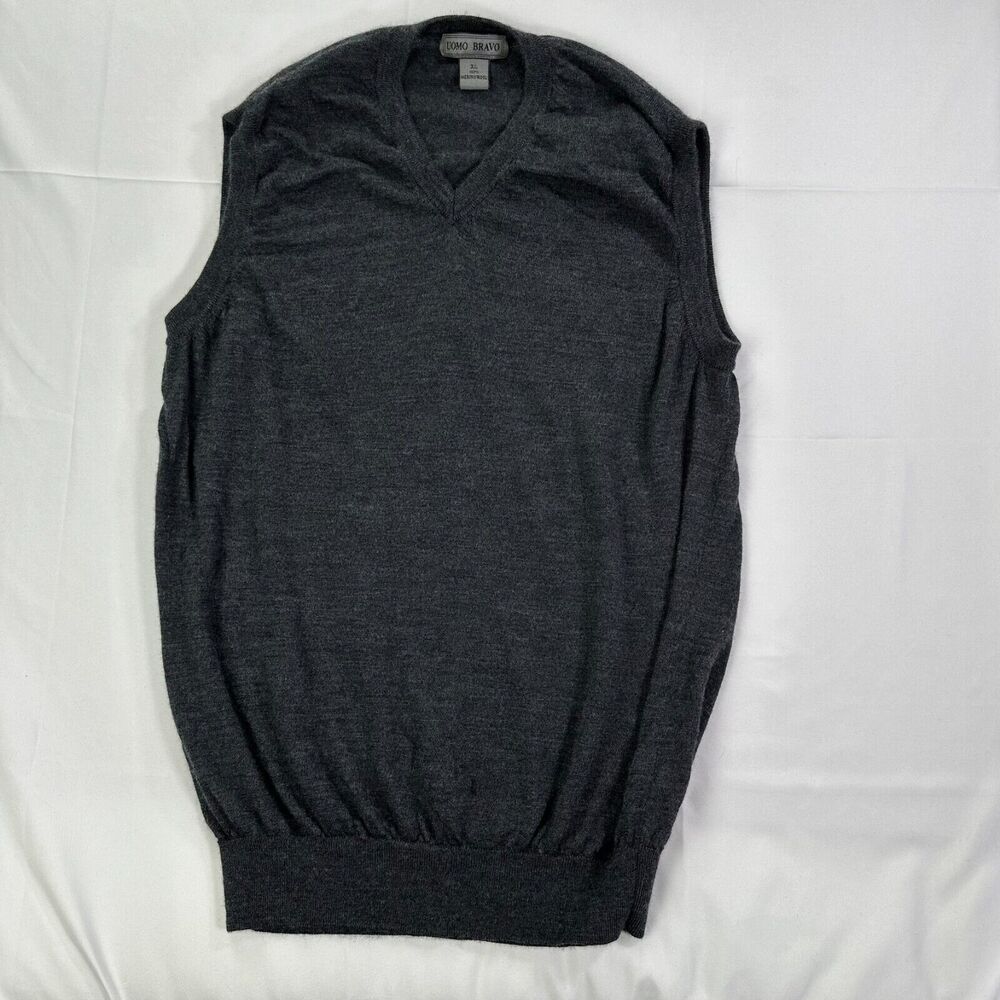 UOMO Bravo Sleeveless Cardigan Golf Sweater Dress Vest Gray Merino Wool Sz‎ XL